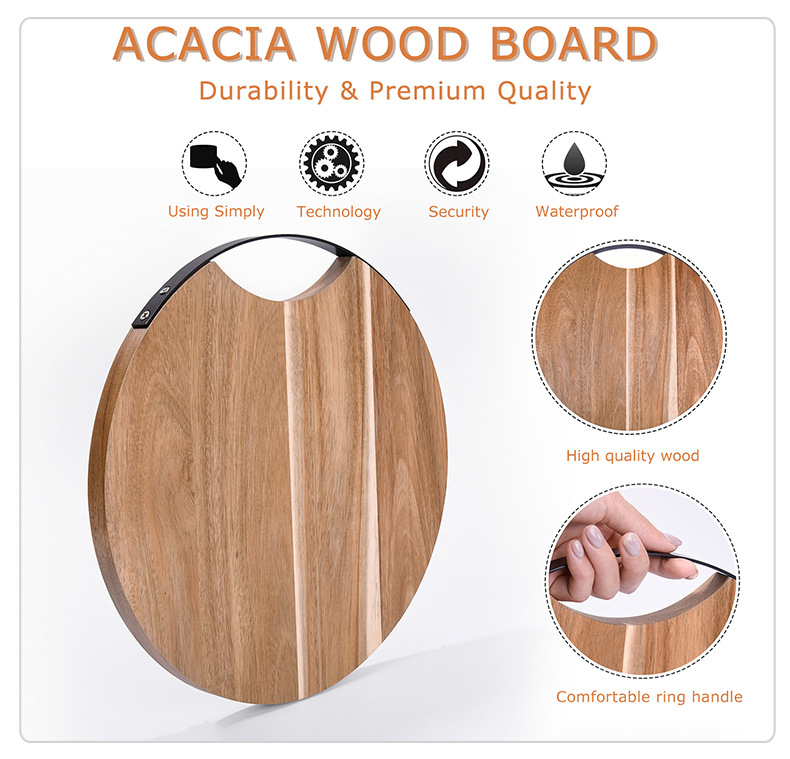 Premium 30cm Round Acacia Wood Cutting Board with Handle – 794g Durable & Stylish Chopping Tray